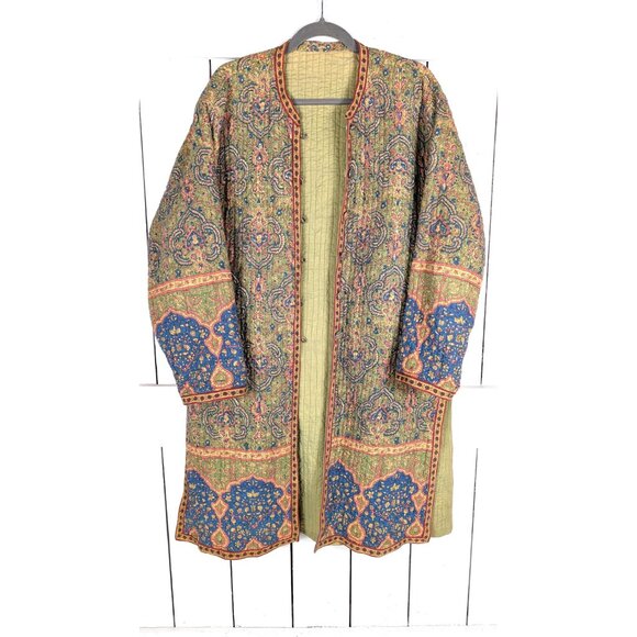 Vintage green floral print reversible quilted jacket cardigan - Picture 3 of 7